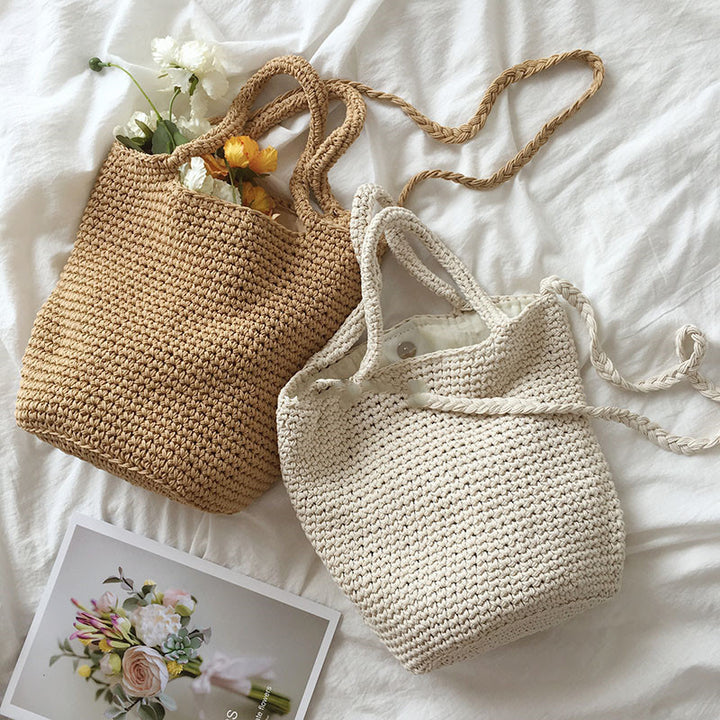 Wool Bucket Bag Cotton Woven Bag Shoulder Bag