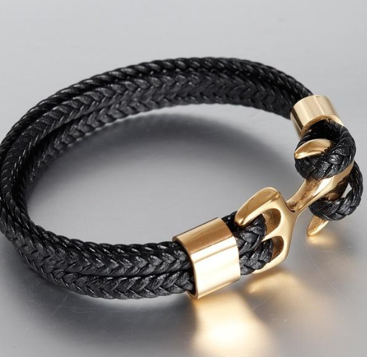 Bracelet vintage cuir pour couple : Homme acier larg